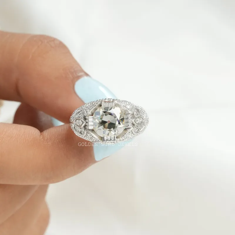 OEC Round Cut Moissanite Art Deco Ring vy 4
