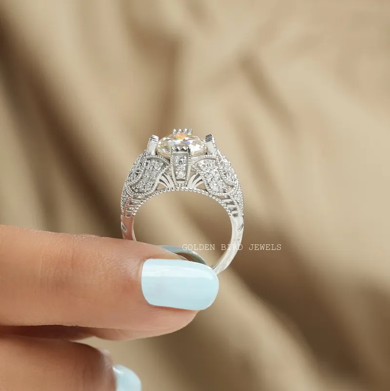 OEC Round Cut Moissanite Art Deco Ring vy 9