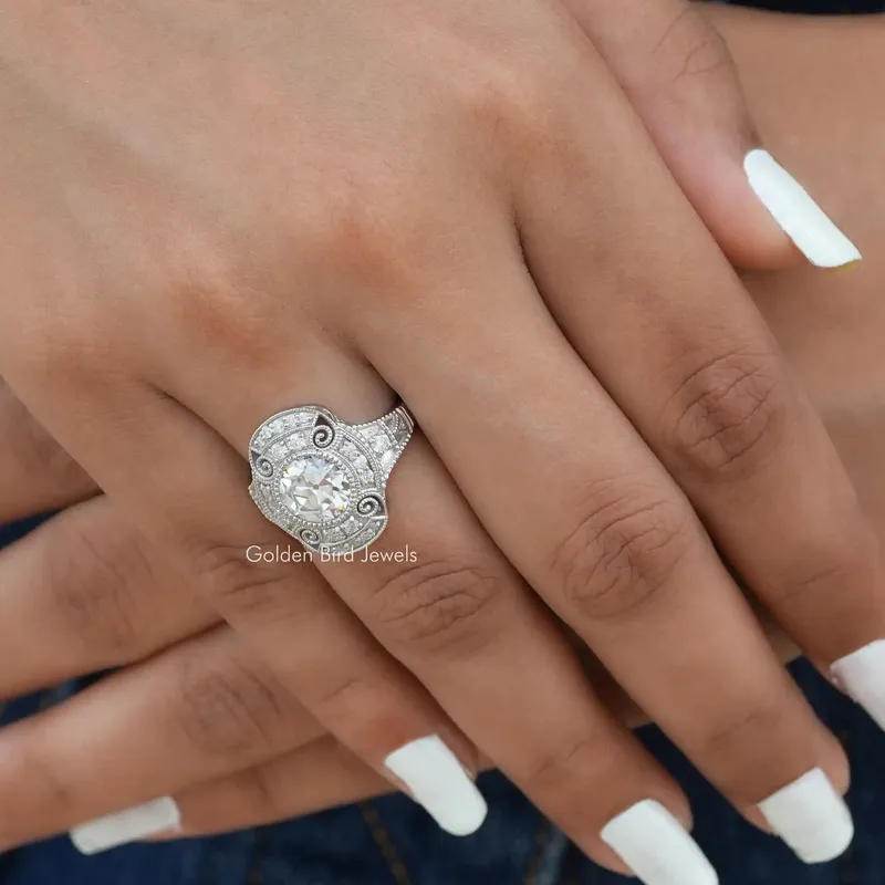 OEC Round Cut Moissanite Handmade Engagement Ring view 4