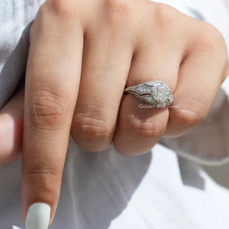 OEC Round Moissanite Art Deco Engagement Ring view 3