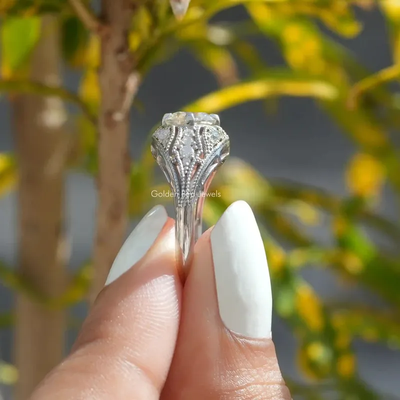 OEC Round Moissanite Art Deco Engagement Ring view 5