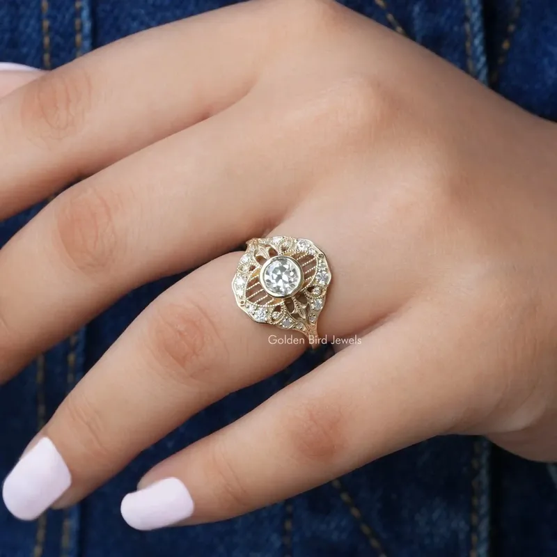 OEC Round Moissanite Vintage Engagement Ring vy 5