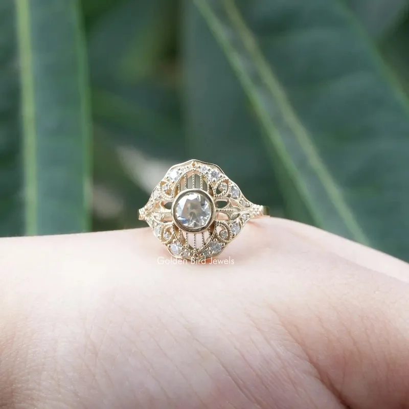 OEC Round Moissanite Vintage Engagement Ring vy 2