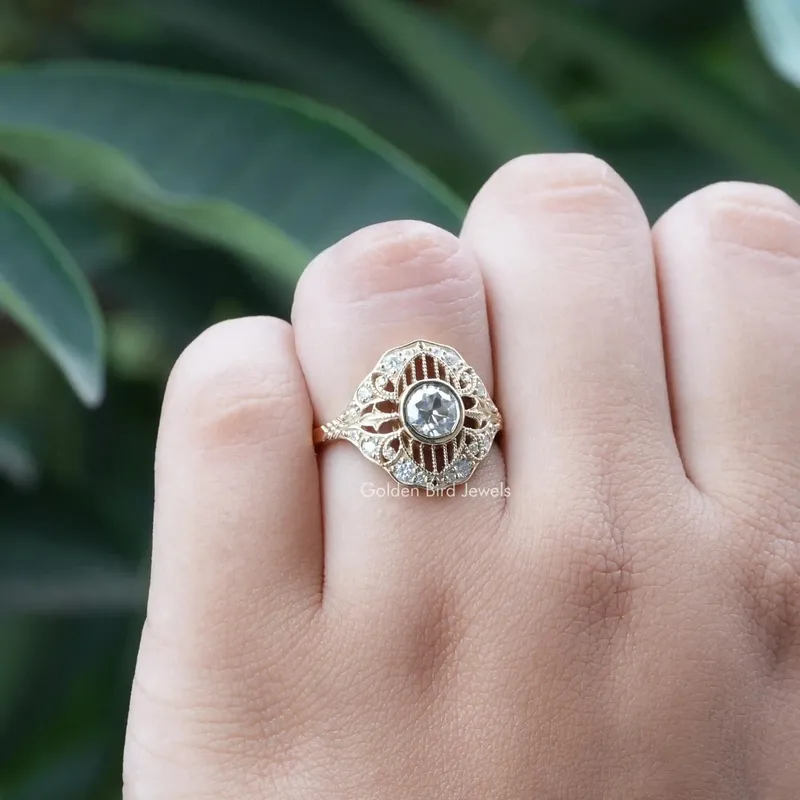 OEC Round Moissanite Vintage Engagement Ring vy 6
