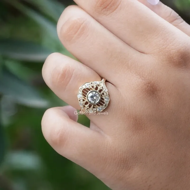 OEC Round Moissanite Vintage Engagement Ring vy 8