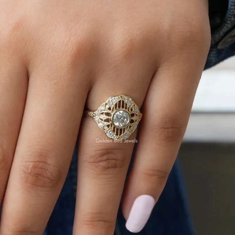 OEC Round Moissanite Vintage Engagement Ring vy 4
