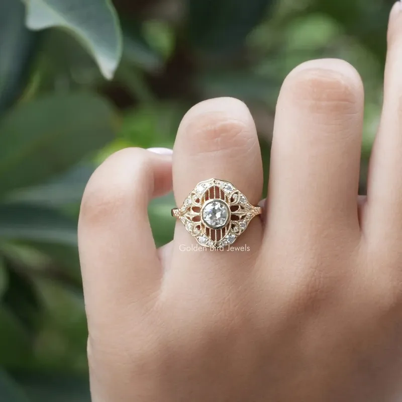 OEC Round Moissanite Vintage Engagement Ring vy 3