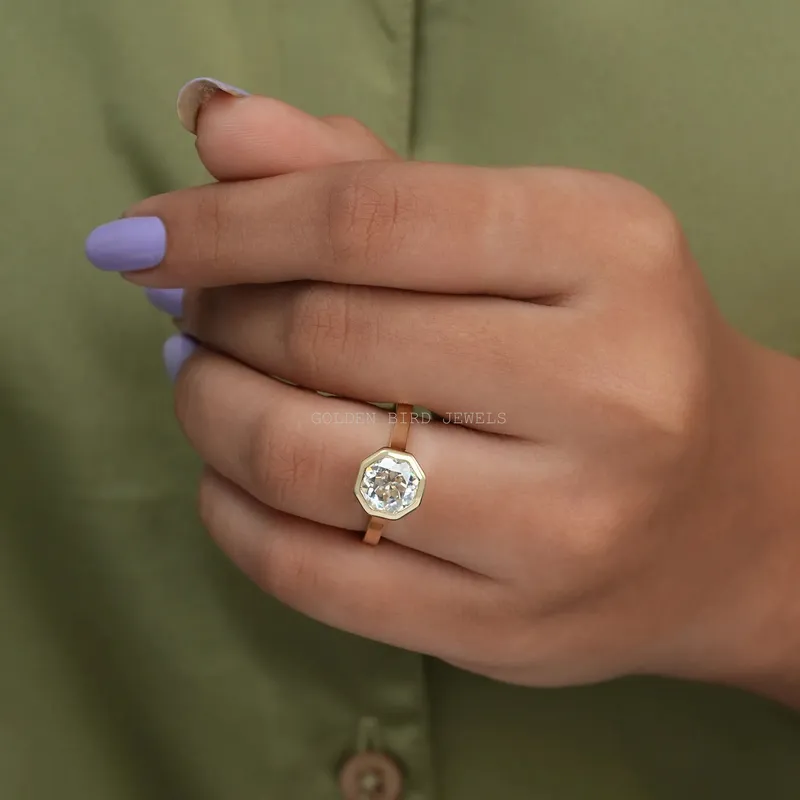 Octagon Cut Moissanite Solitaire Engagement Ring view 3