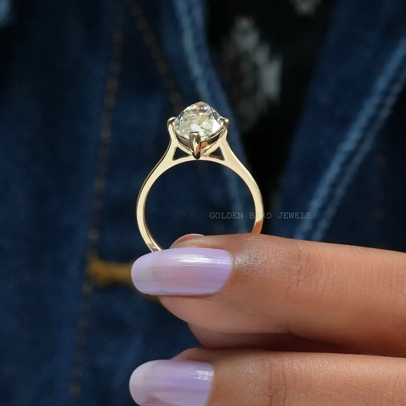 Off White Marquise Cut Moissanite Solitaire Ring vy 9