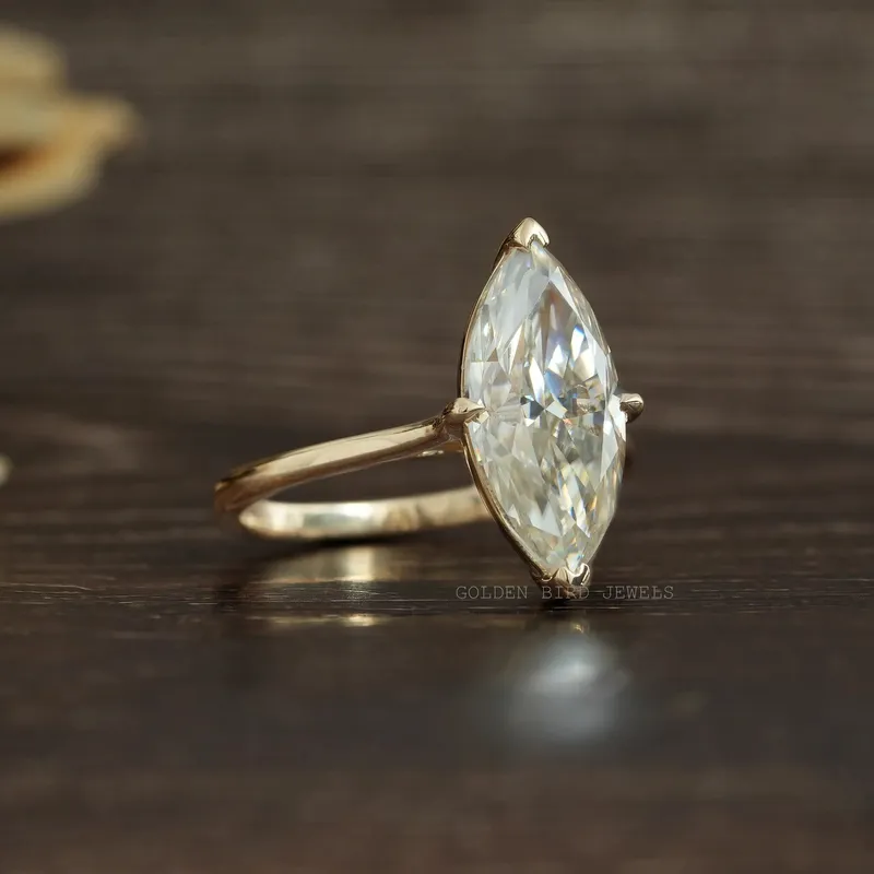 Off White Marquise Cut Moissanite Solitaire Ring vy 6