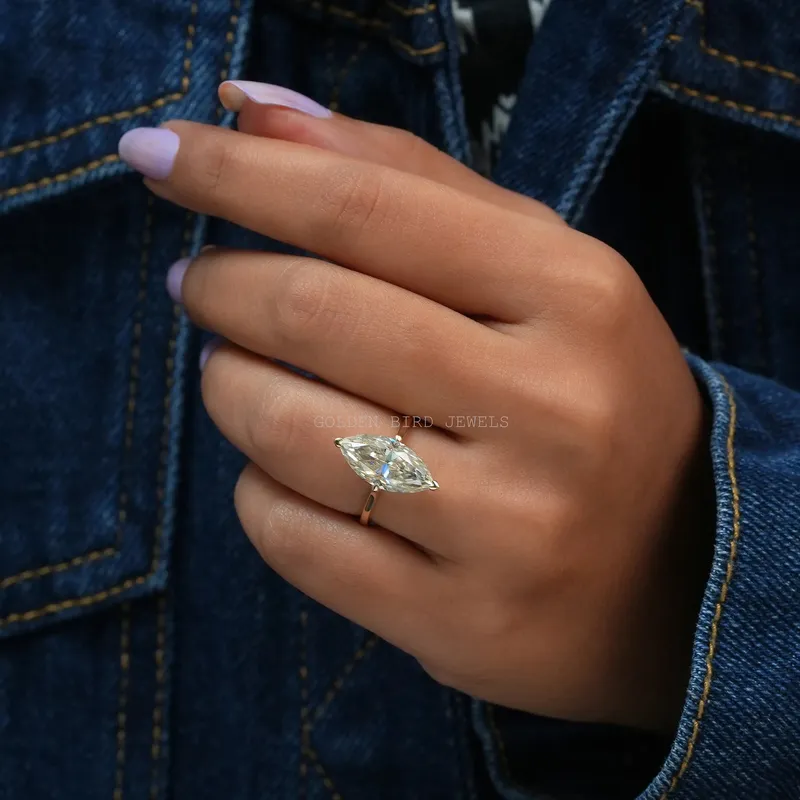 Off White Marquise Cut Moissanite Solitaire Ring vy 2