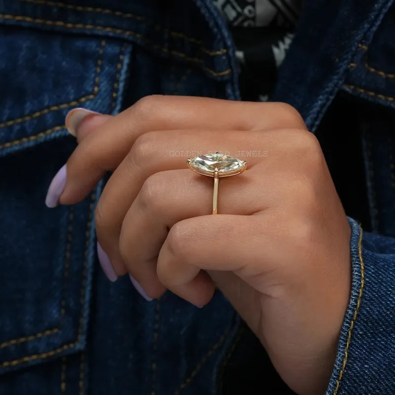 Off White Marquise Cut Moissanite Solitaire Ring vy 4