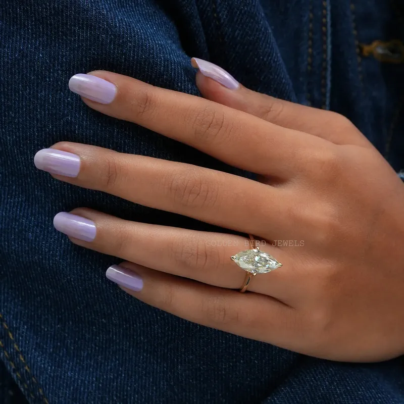 Off White Marquise Cut Moissanite Solitaire Ring vy 3