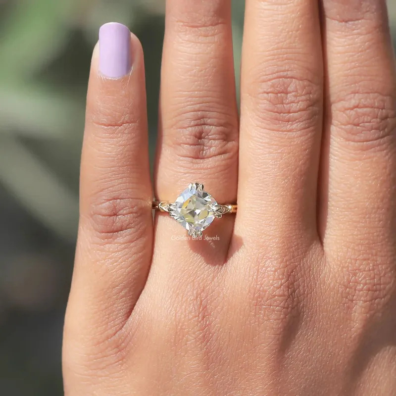Off White Old Mine Cushion Cut Moissanite Ring view 5
