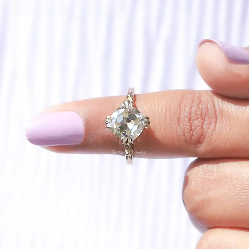 Off White Old Mine Cushion Cut Moissanite Ring view 6