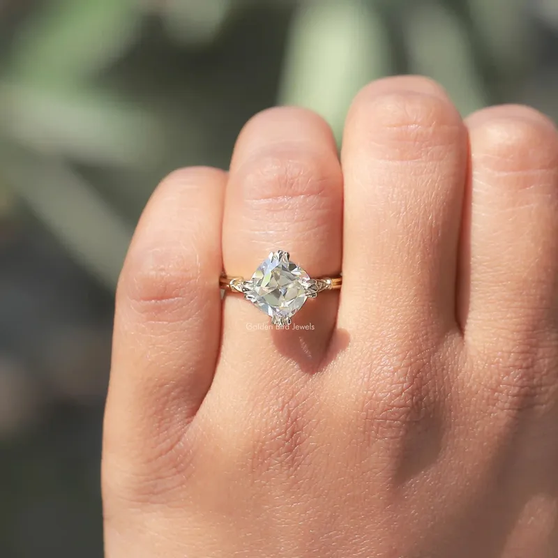 Off White Old Mine Cushion Cut Moissanite Ring view 4