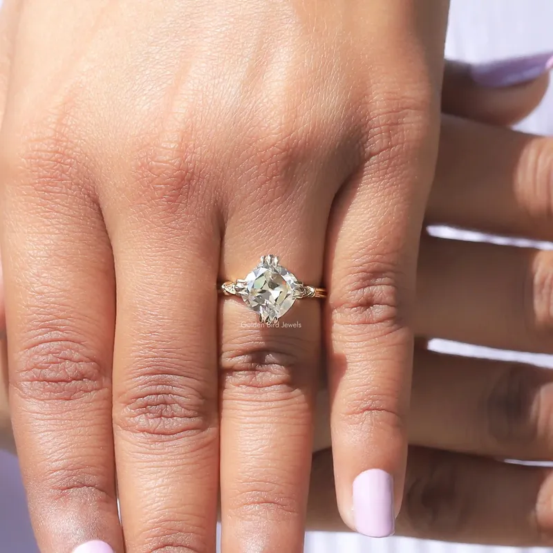 Off White Old Mine Cushion Cut Moissanite Ring view 7