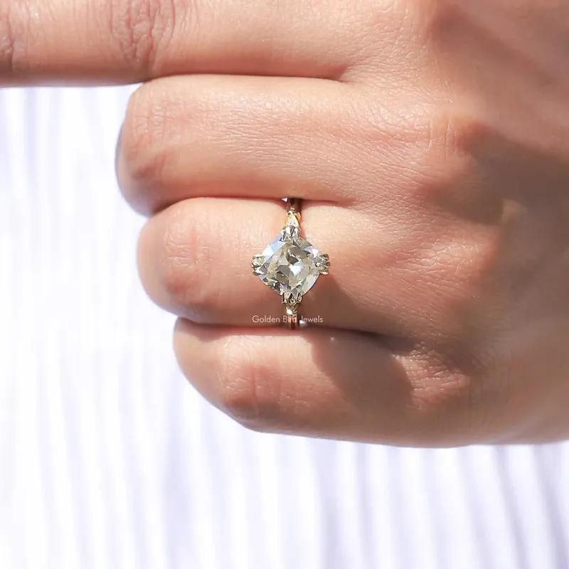 Off White Old Mine Cushion Cut Moissanite Ring view 8