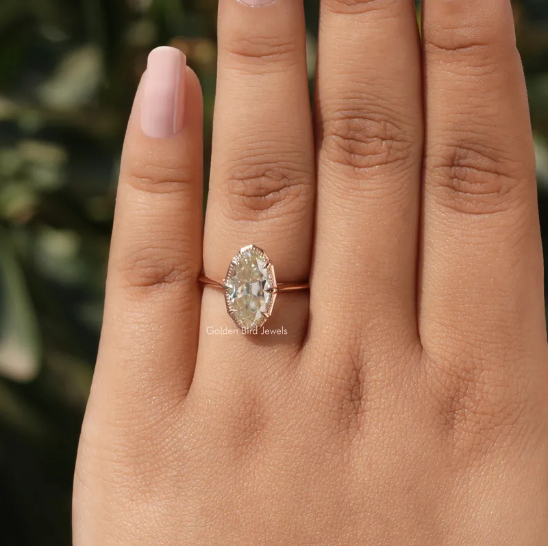Off-White Old Mine Cut Moval Moissanite Ring view 3