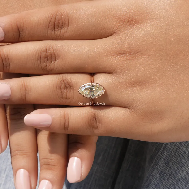 Off-White Old Mine Cut Moval Moissanite Ring view 5