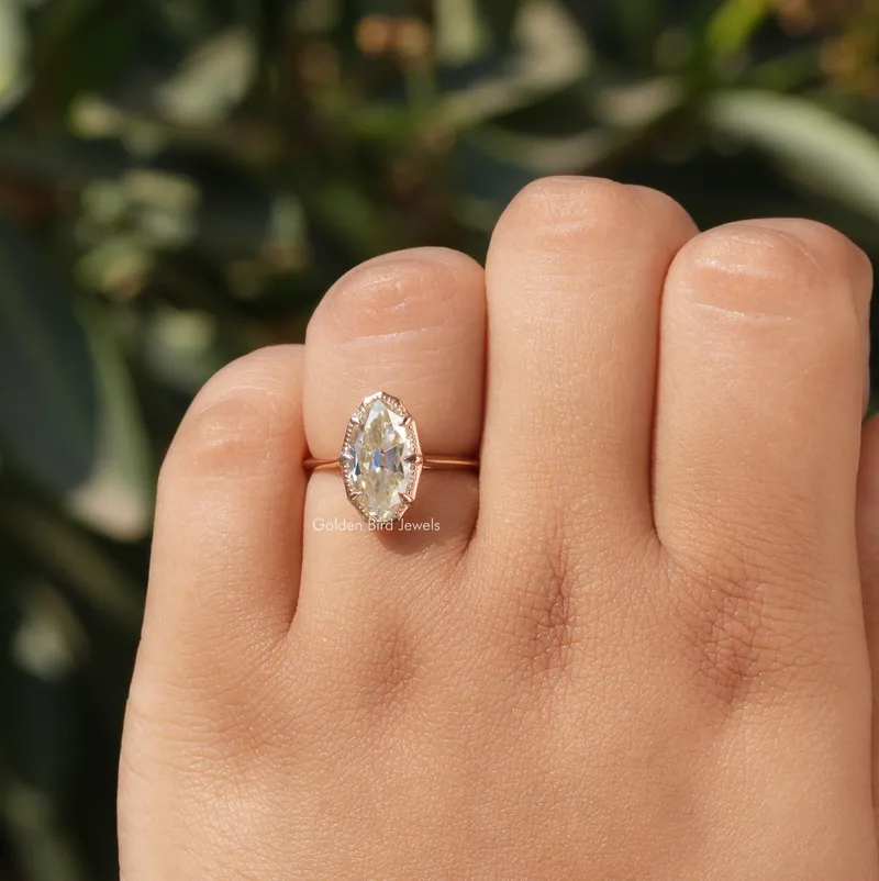 Off-White Old Mine Cut Moval Moissanite Ring view 4