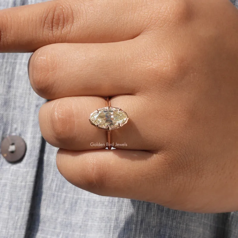 Off-White Old Mine Cut Moval Moissanite Ring view 6