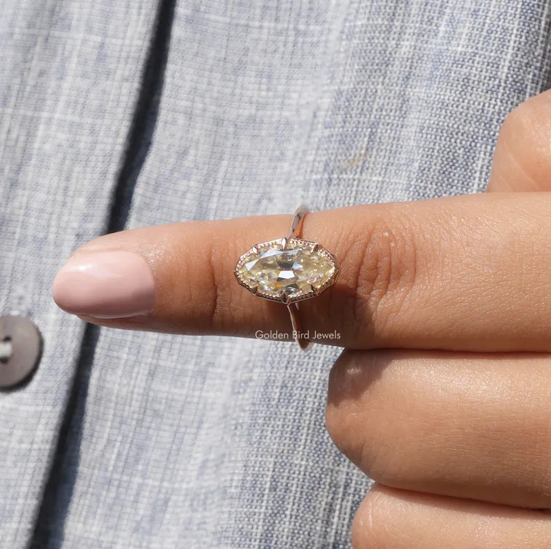 Off-White Old Mine Cut Moval Moissanite Ring view 8