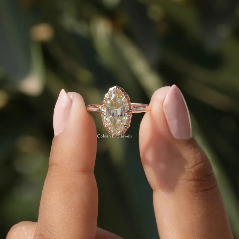 Off-White Old Mine Cut Moval Moissanite Ring engagement ring