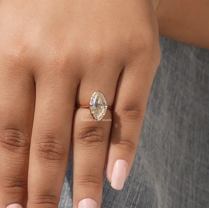 Off-White Old Mine Cut Moval Moissanite Ring view 7