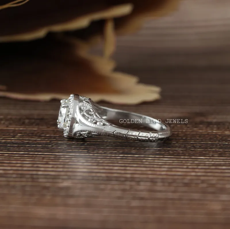 Old Cut European Round Moissanite Halo Ring view 6