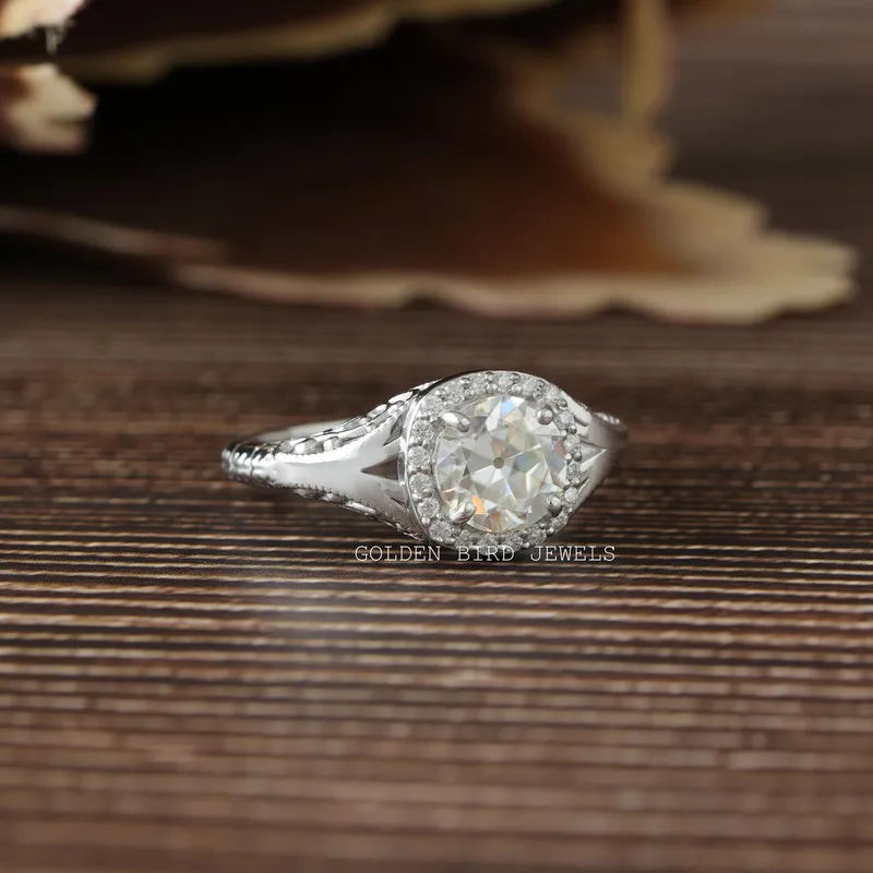 Old Cut European Round Moissanite Halo Ring view 4