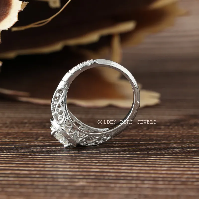 Old Cut European Round Moissanite Halo Ring view 8