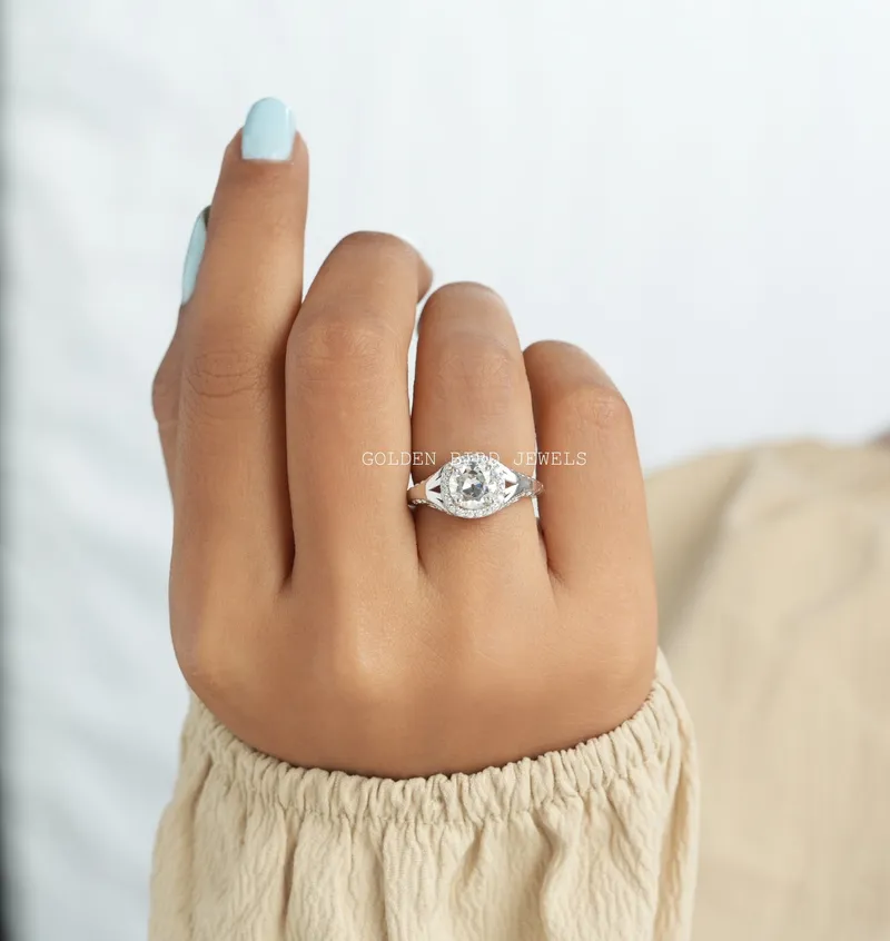Old Cut European Round Moissanite Halo Ring view 3