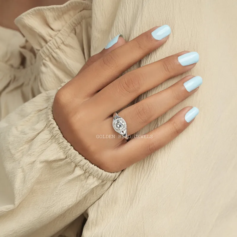 Old Cut European Round Moissanite Halo Ring view 2