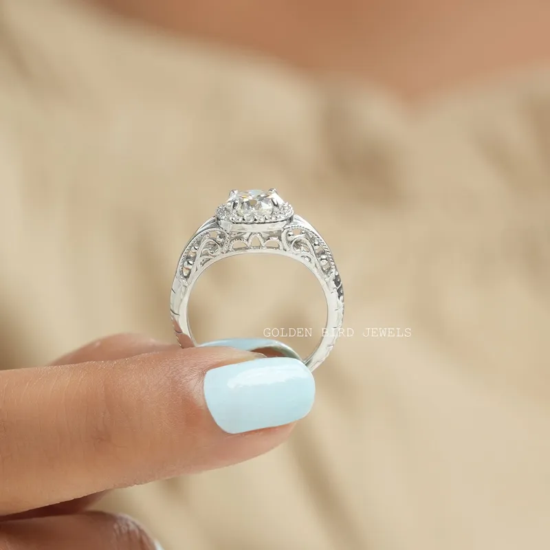 Old Cut European Round Moissanite Halo Ring view 10