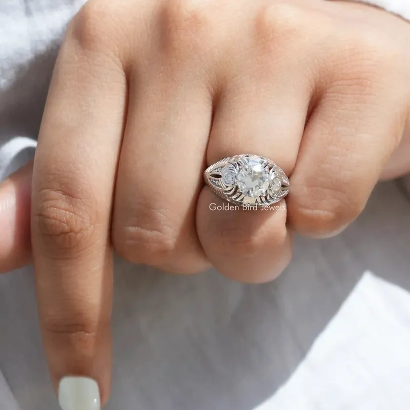 Old European Cut Round Moissanite Vintage Ring vy 5