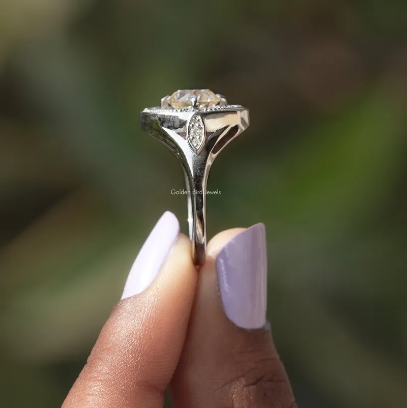 Old European Round Cut And Tapper Baguette Halo Ring vy 3