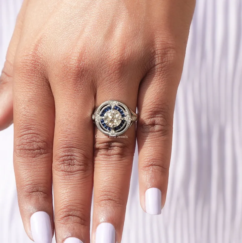 Old European Round Cut And Tapper Baguette Halo Ring vy 7