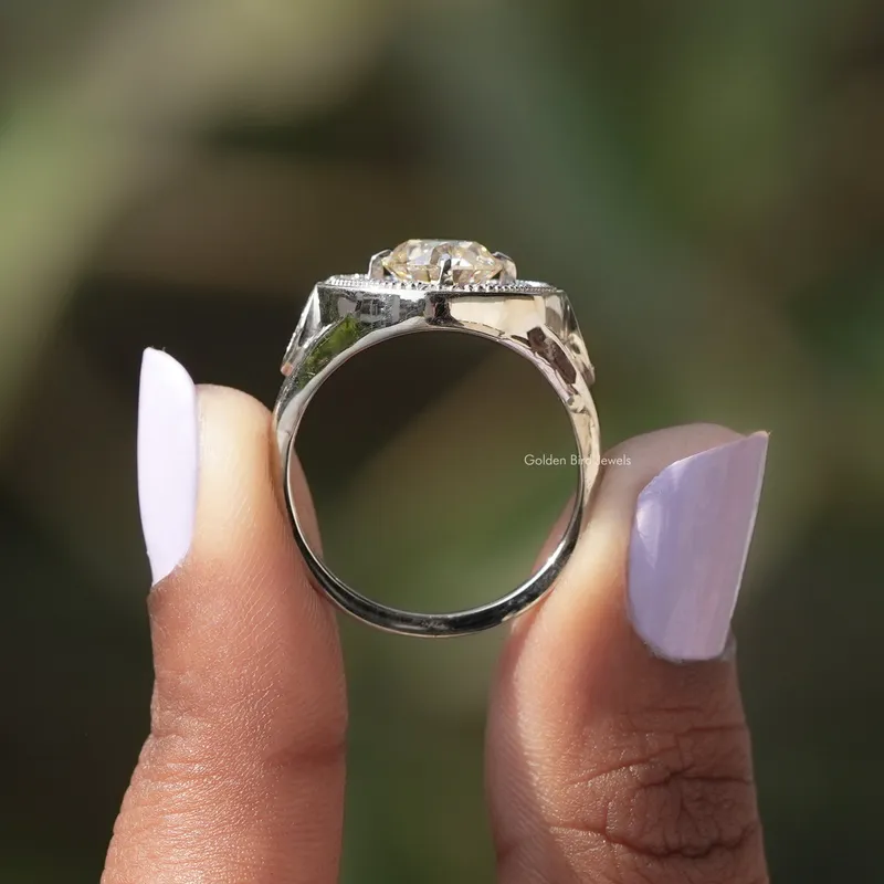 Old European Round Cut And Tapper Baguette Halo Ring vy 2