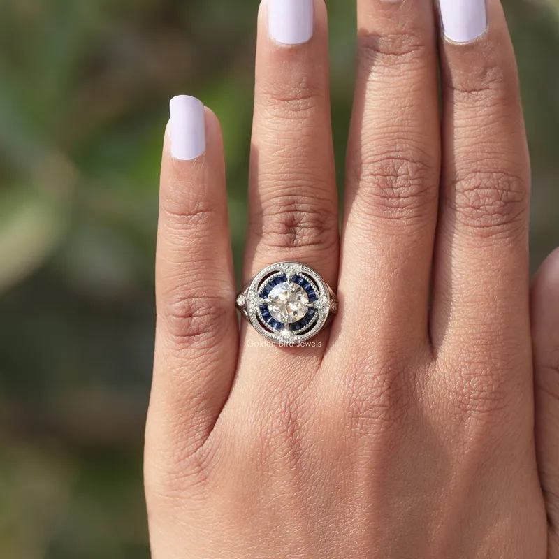 Old European Round Cut And Tapper Baguette Halo Ring vy 4