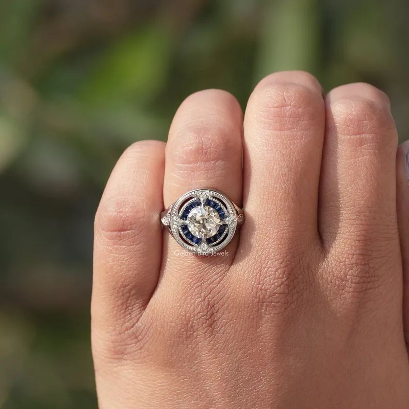 Old European Round Cut And Tapper Baguette Halo Ring vy 5