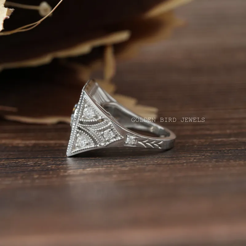 Old European Round Cut Art Deco Square Top Moissanite Ring vy 7