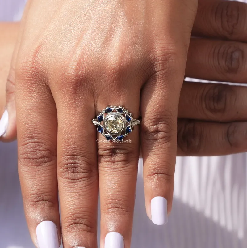 Old European Round Cut Bezel Set Moissanite Ring vy 7