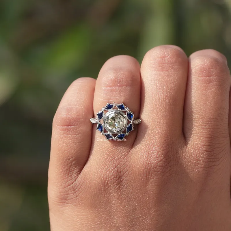 Old European Round Cut Bezel Set Moissanite Ring vy 4