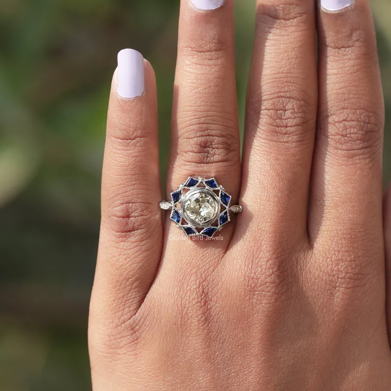 Old European Round Cut Bezel Set Moissanite Ring vy 5