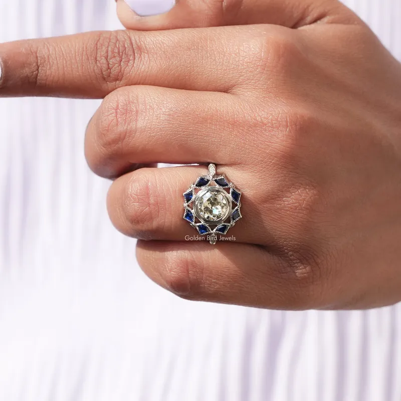 Old European Round Cut Bezel Set Moissanite Ring vy 8