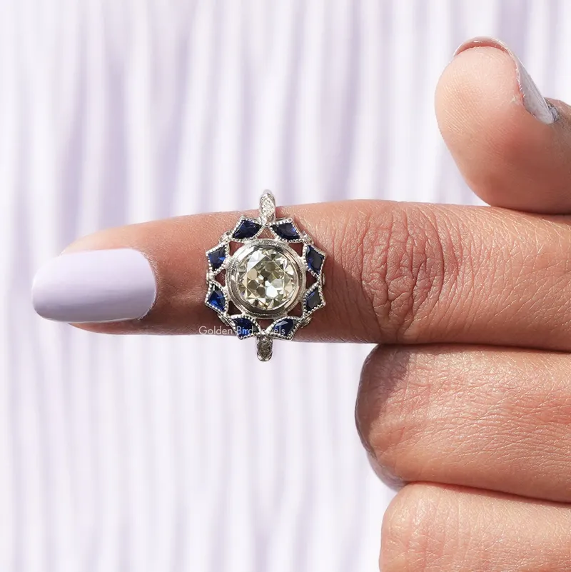 Old European Round Cut Bezel Set Moissanite Ring vy 6