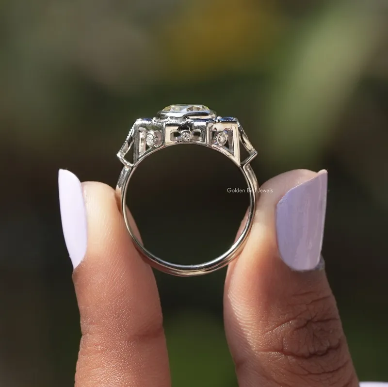 Old European Round Cut Bezel Set Moissanite Ring vy 2