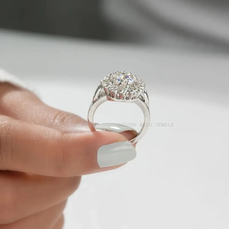 Old European Round Cut Floral Style Moissanite Ring vy 9