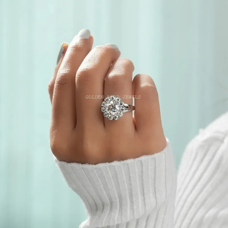 Old European Round Cut Floral Style Moissanite Ring vy 2
